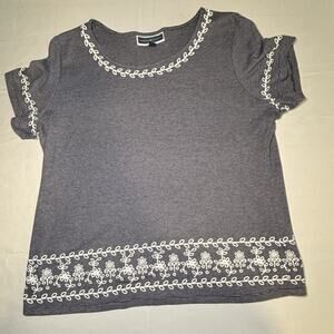 Karen Scott Women’s Plus Size 1X Top Navy Blue Embroidered